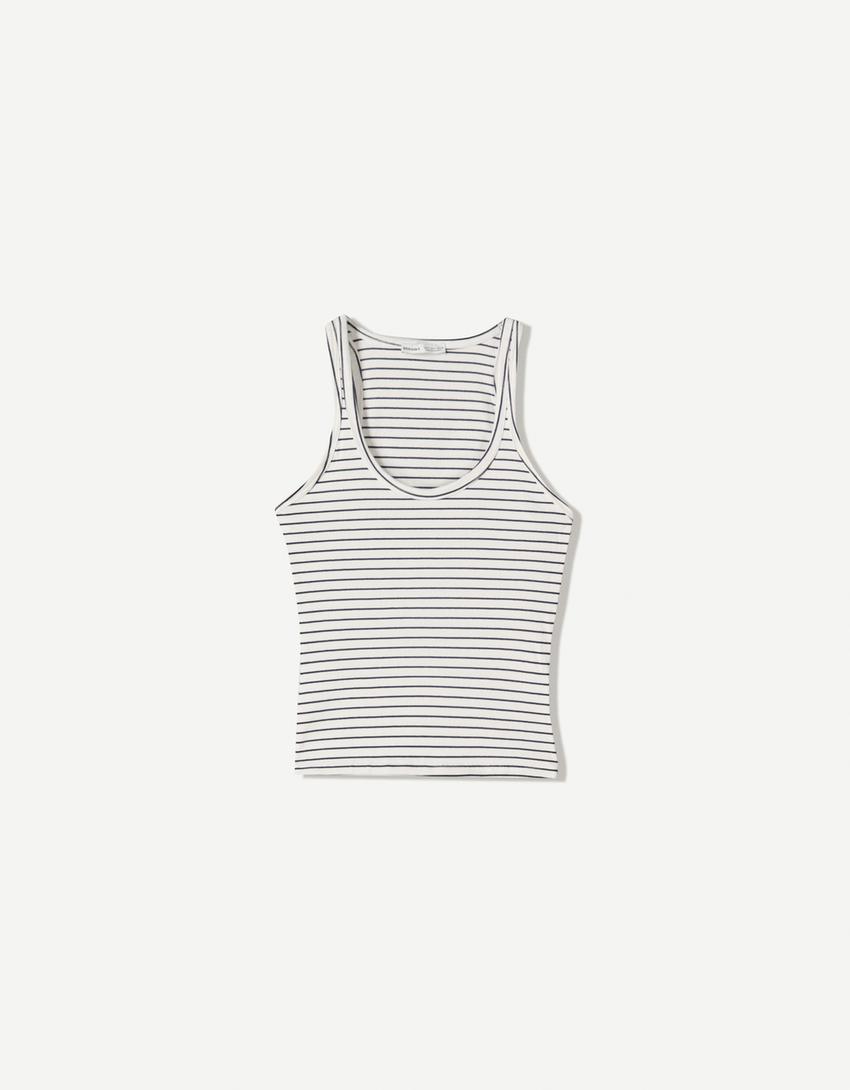 Camiseta sin mangas rib-Blanco