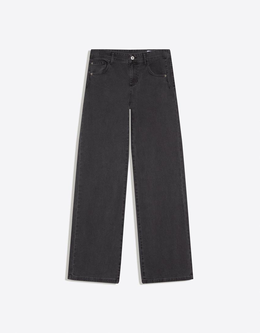 Pantalón straight sarga-Gris