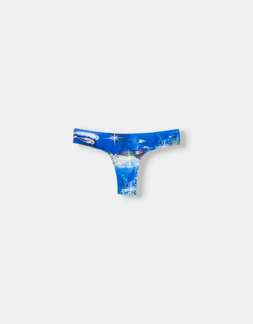 SSSTUFFF x BERSHKA print bikini bottoms-Blue-6