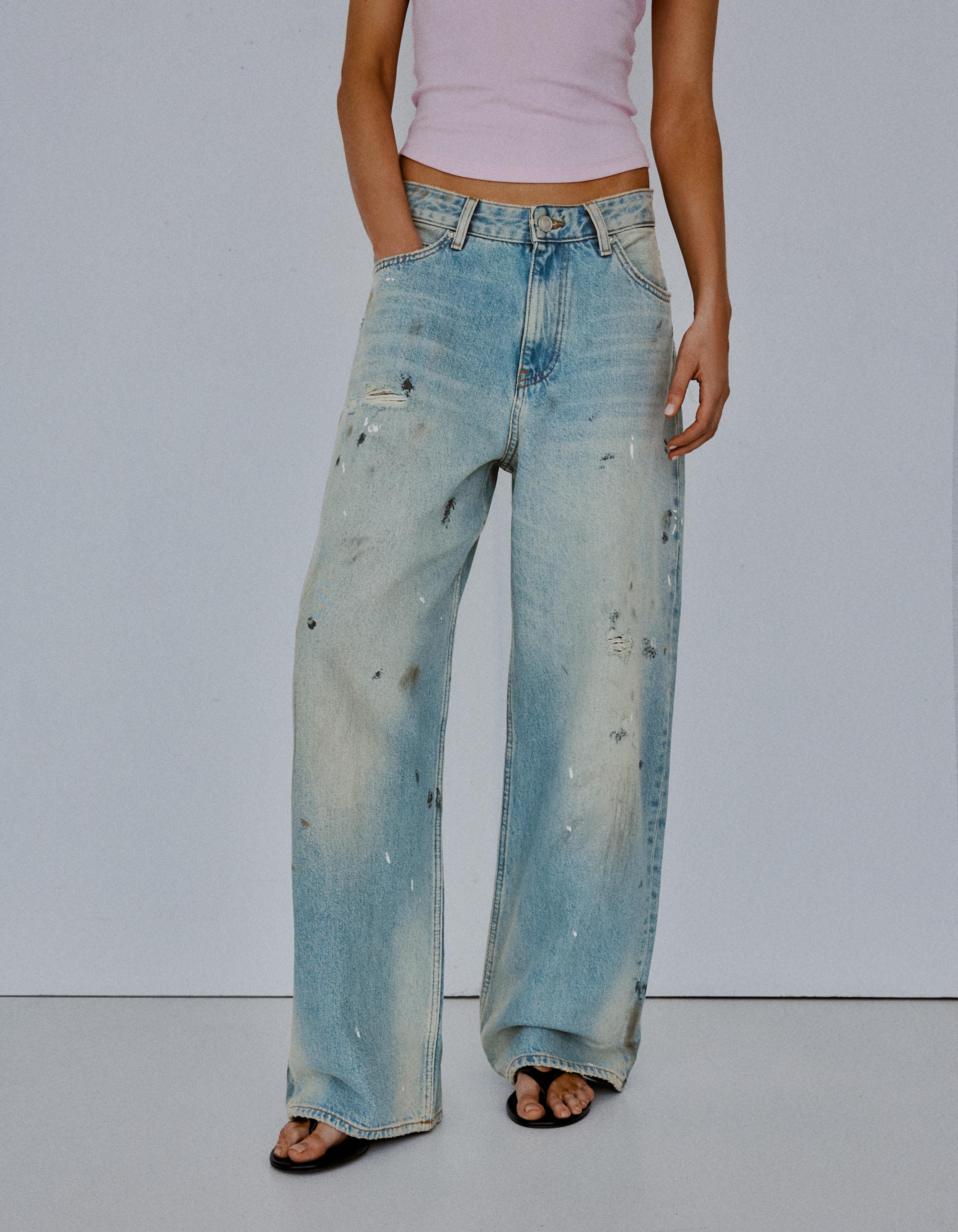 Loose fit paint-effect jeans — Light blue