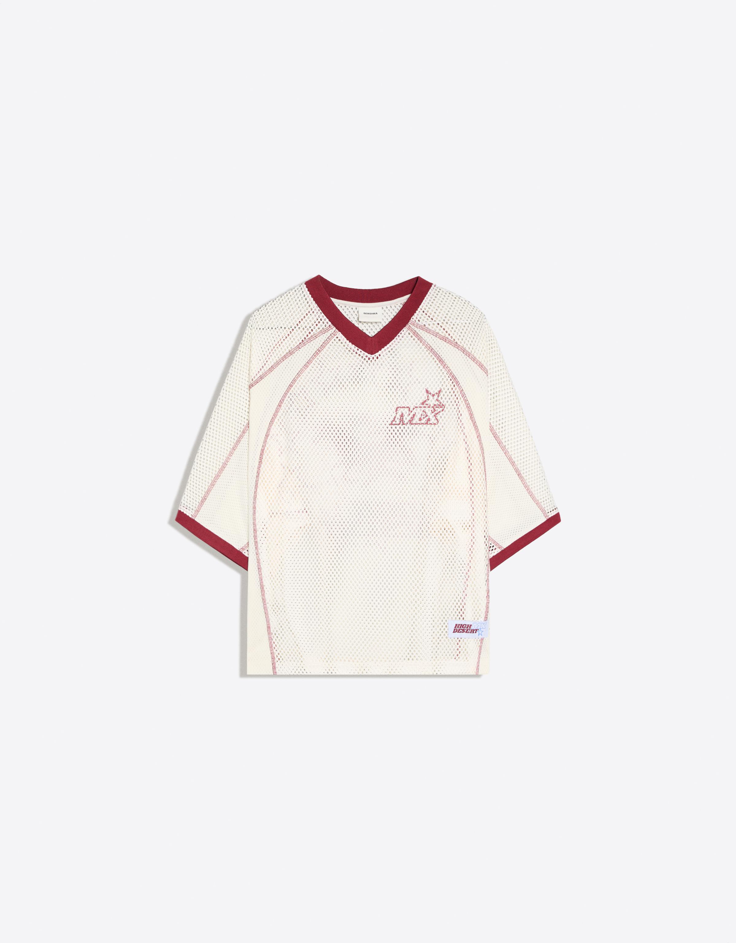 Boxy cropped mesh print T-shirt — Cream