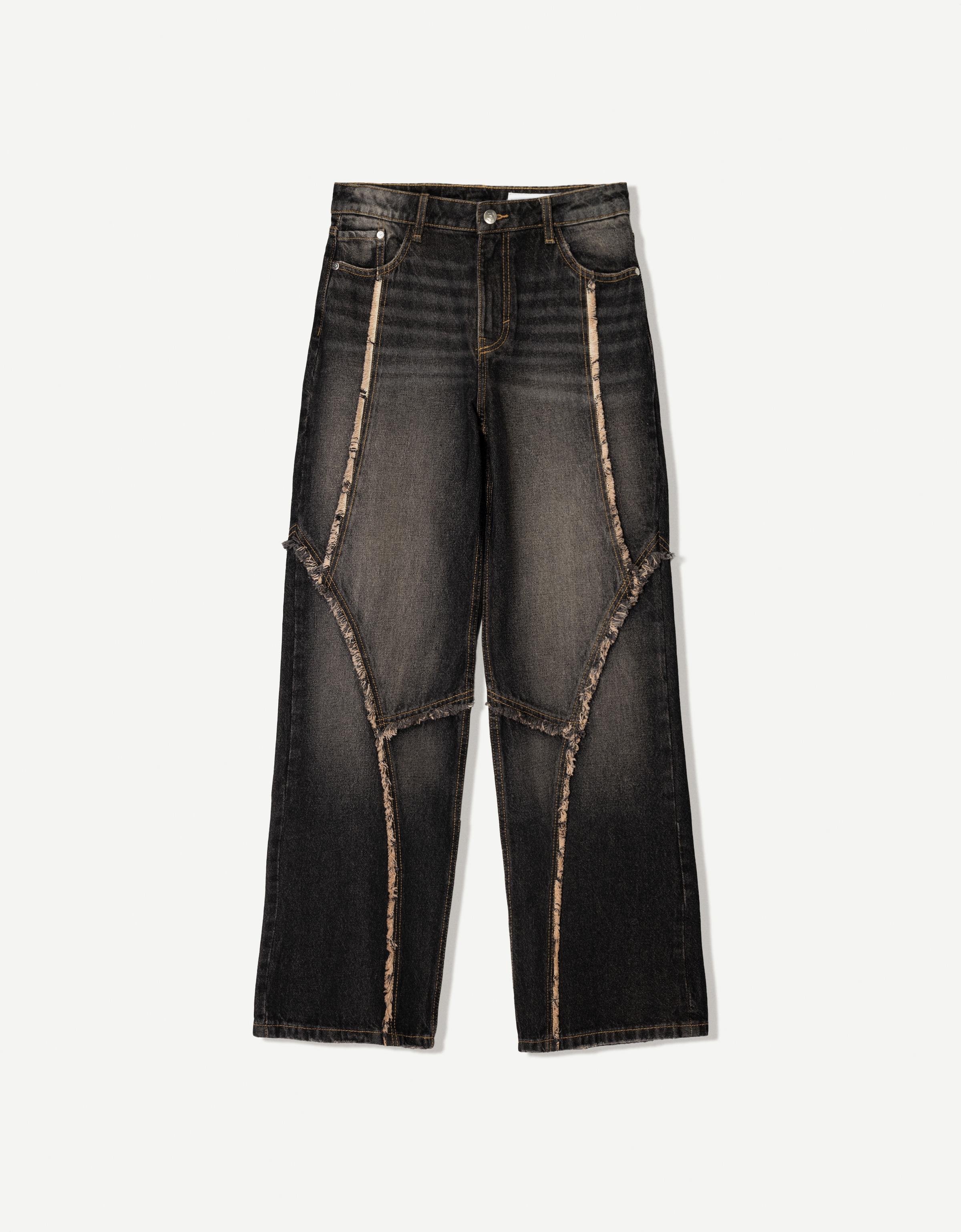 Baggy jeans with fringing - Trousers - Women | Bershka