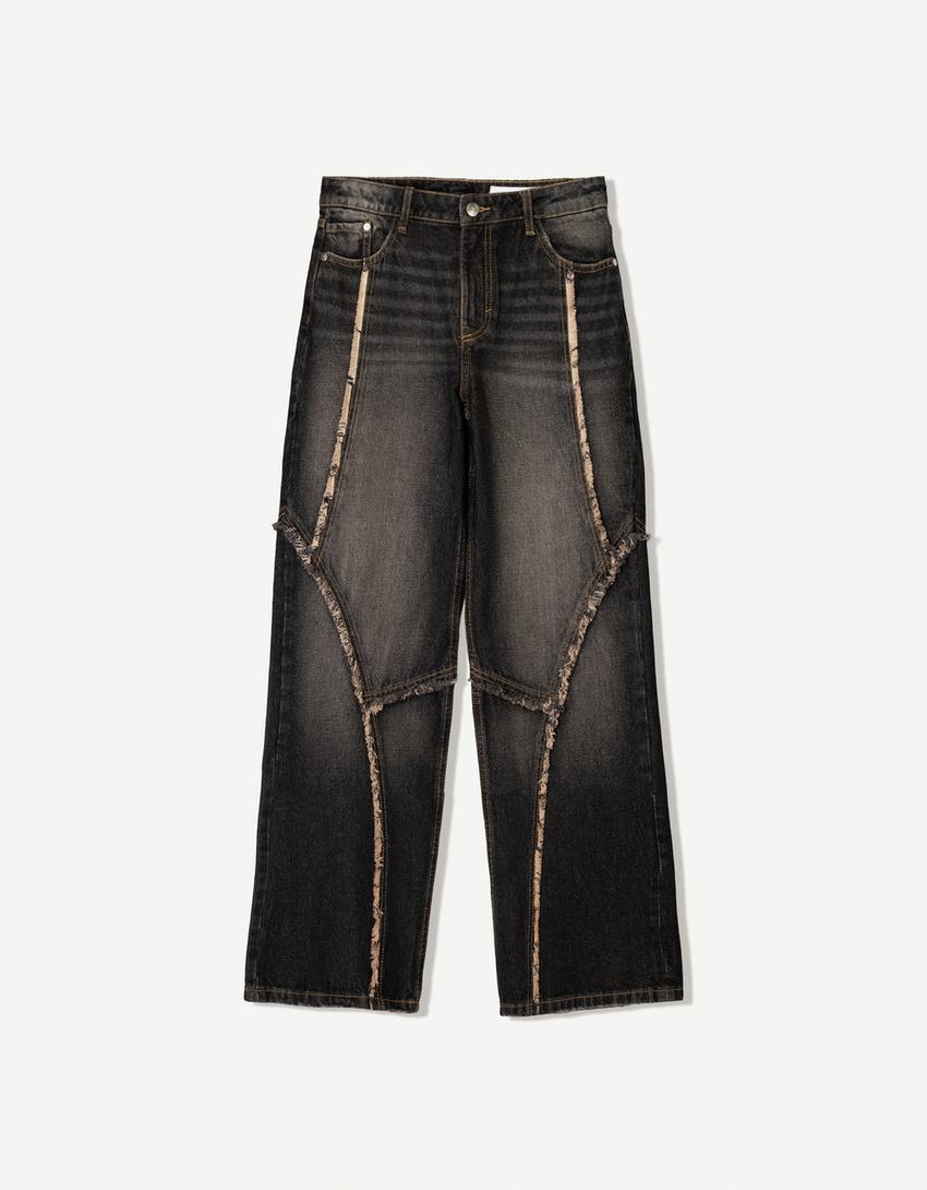 Saçaklı baggy jean-Siyah-3