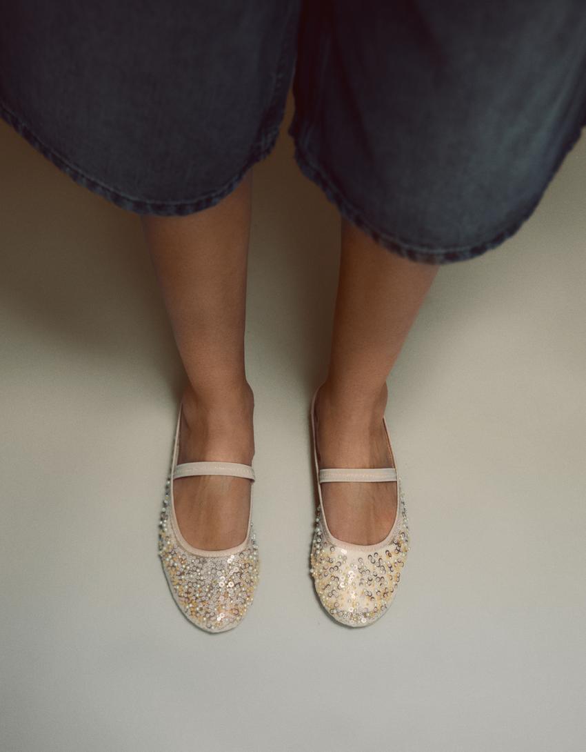 Ballerine à talon ouvert fantaisie-Beige