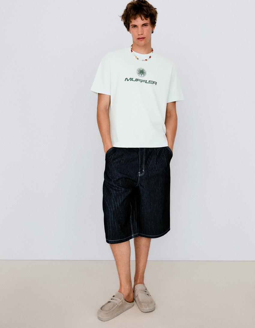 Boxy fit print T-shirt-Light blue