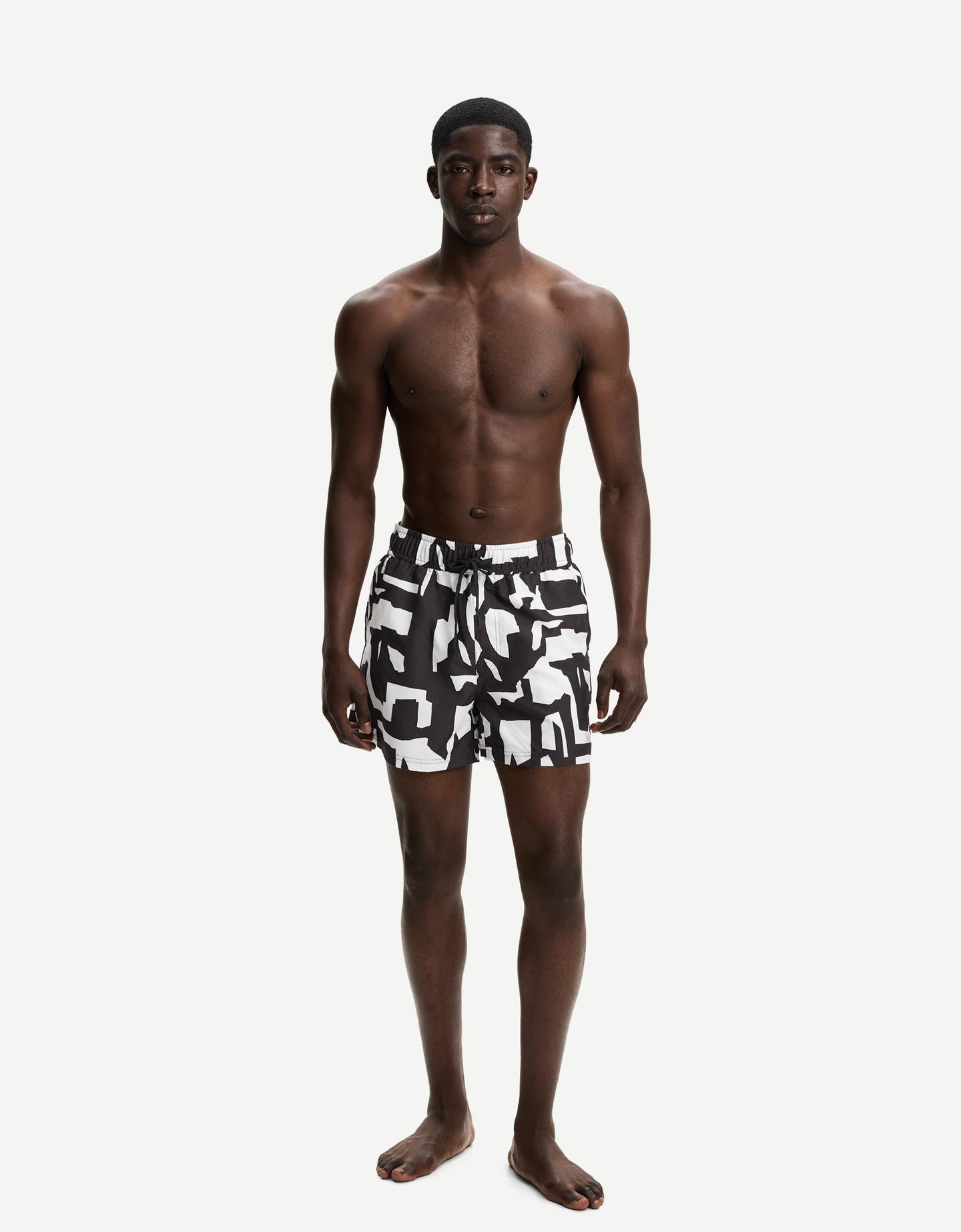 Bershka wzorzyste szorty kąpielowe o kwadratowym kroju szary