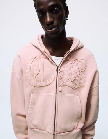Washed zip-up sweatshirt with hood — Pink 3