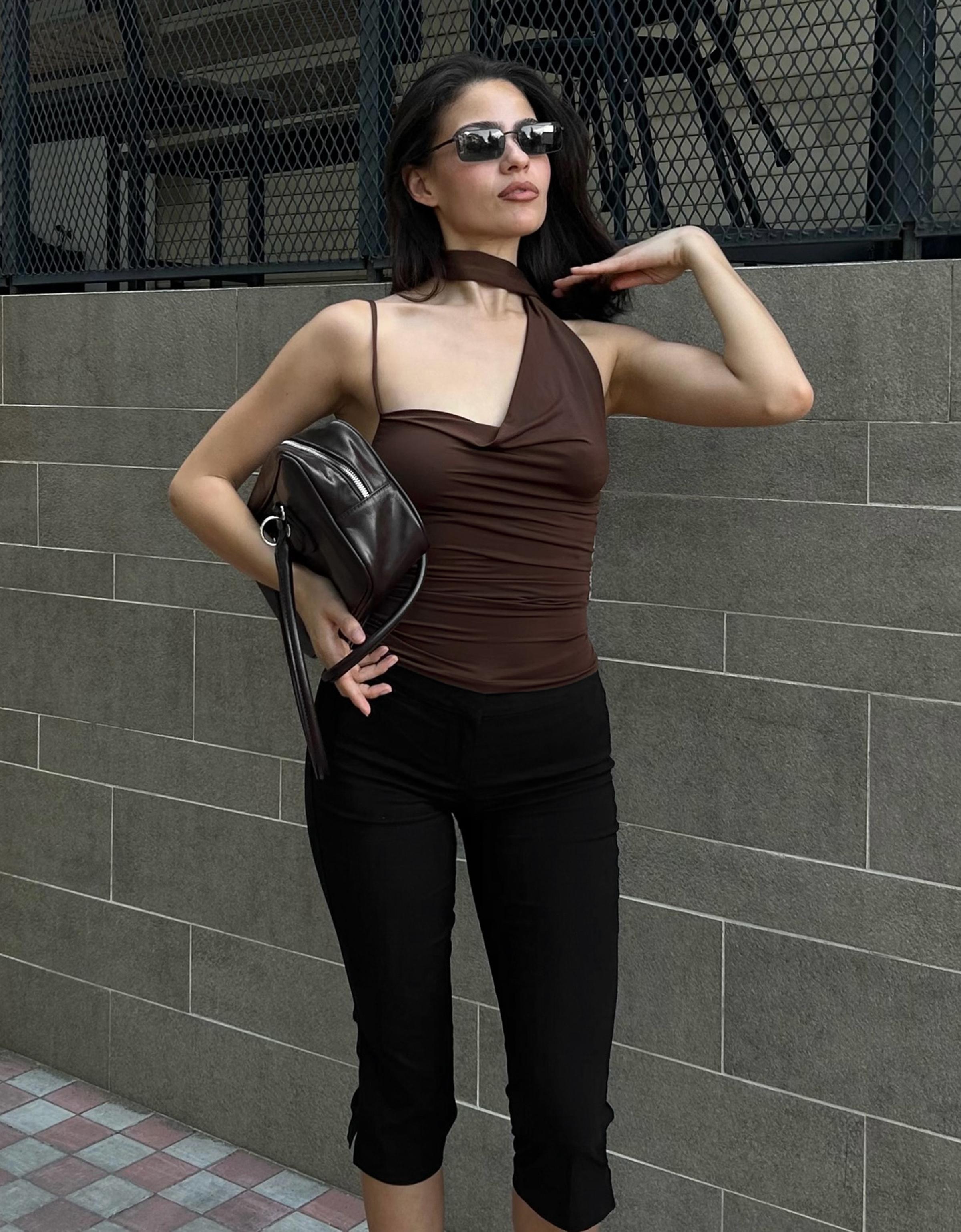 Bershka Top Asimétrico Pañuelo Mujer L Marrón