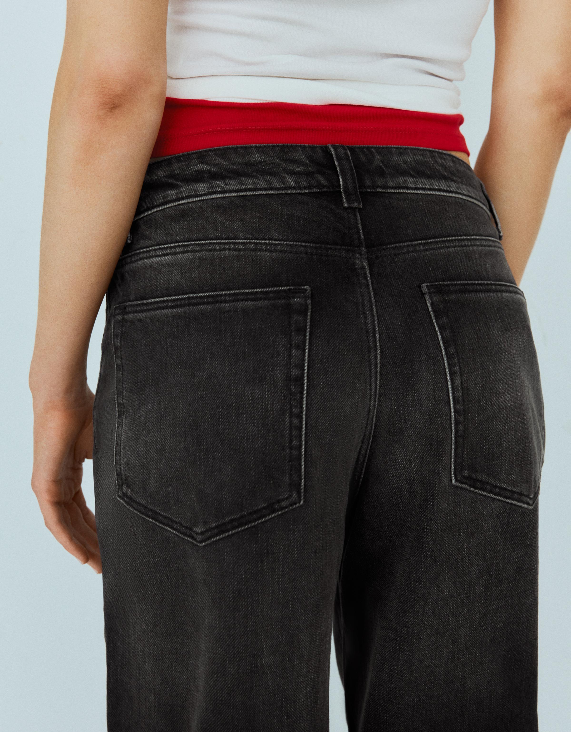 Vintage wash wide-leg high-waist jeans — Black