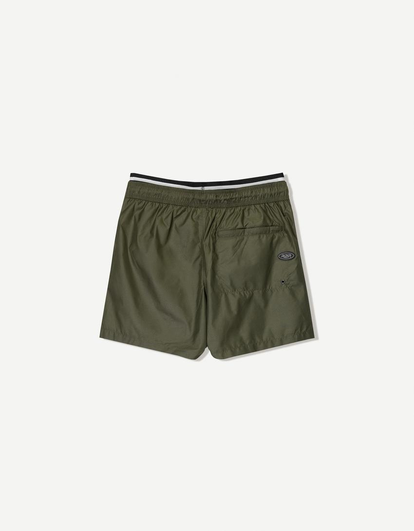 Swimming trunks with double waistband and print-Green