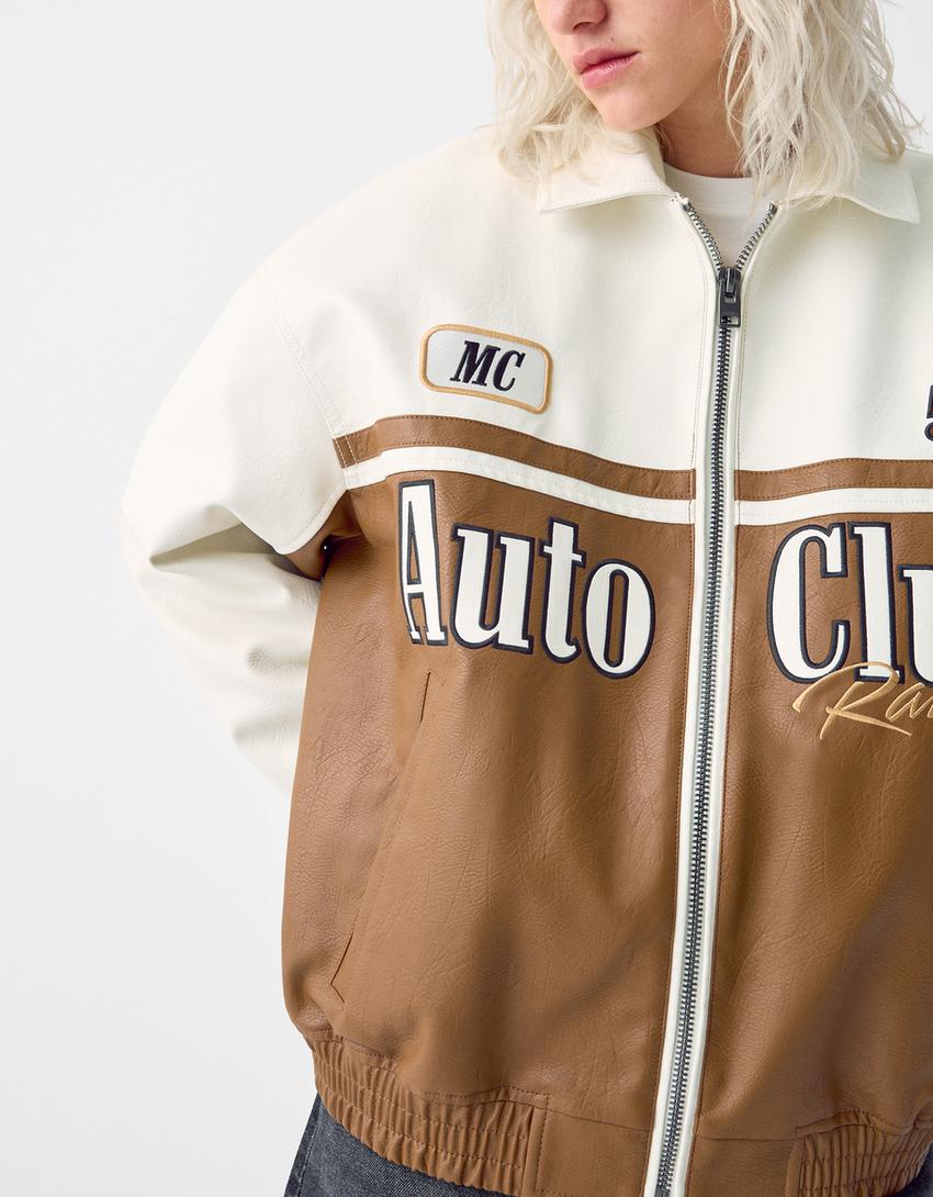 Blouson racing similicuir-Marron-2