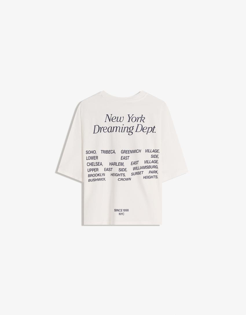 T-shirt Boxy fit à manches courtes imprimé-Blanc cassé