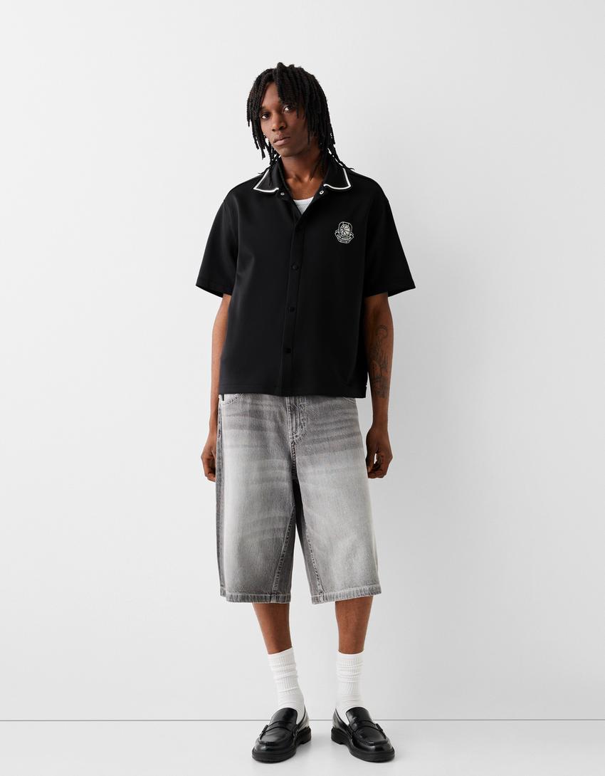Chemise manches courtes boxy fit interlock-Noir-3