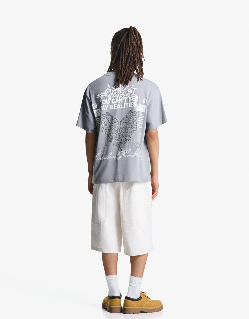 Camiseta manga corta print-Gris-1
