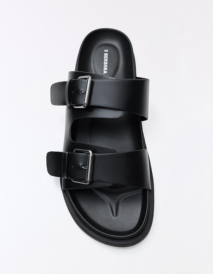 Sandales plates à boucles-Noir