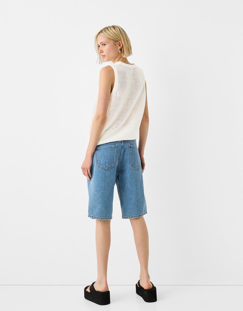 T-shirt bretelles jacquard étoile-Blanc-1