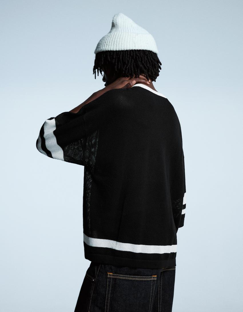 T-shirt de manga curta sport mesh estampado-Preto