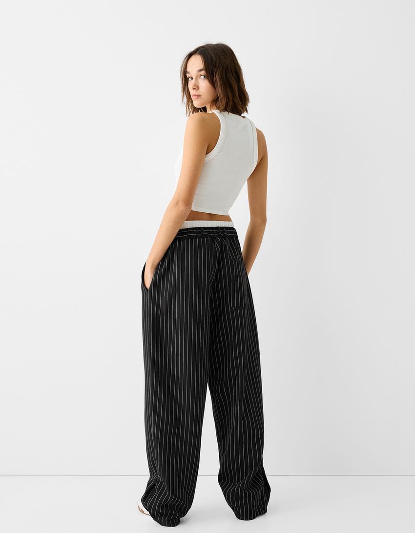 Pantalon balloon rayures tennis-Noir-1