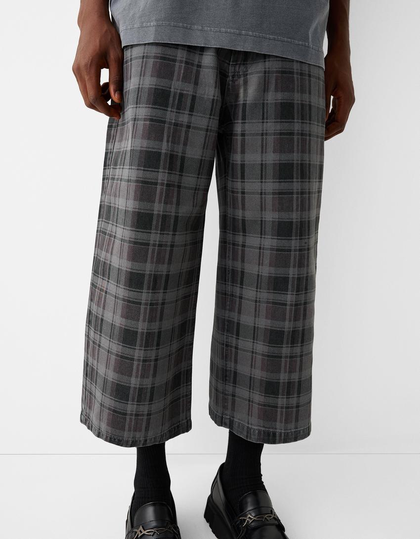 Calções bermuda jort quadrados-Cinza-3