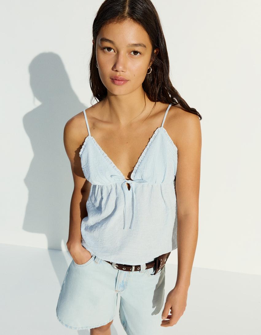 Ruffled strappy top-Blue