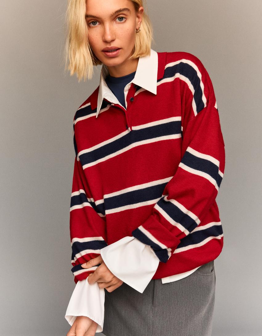 Camisola gola de polo-Vermelho