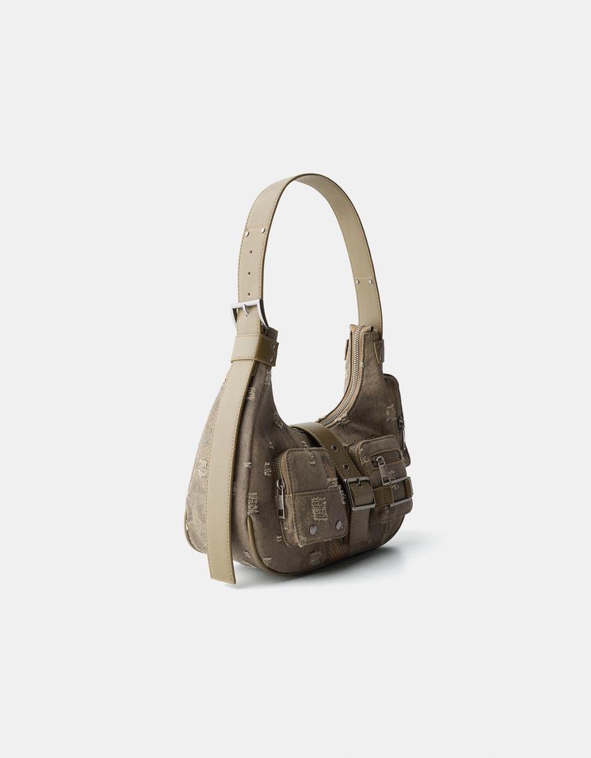 Multi-pocket shoulder bag-Khaki-4