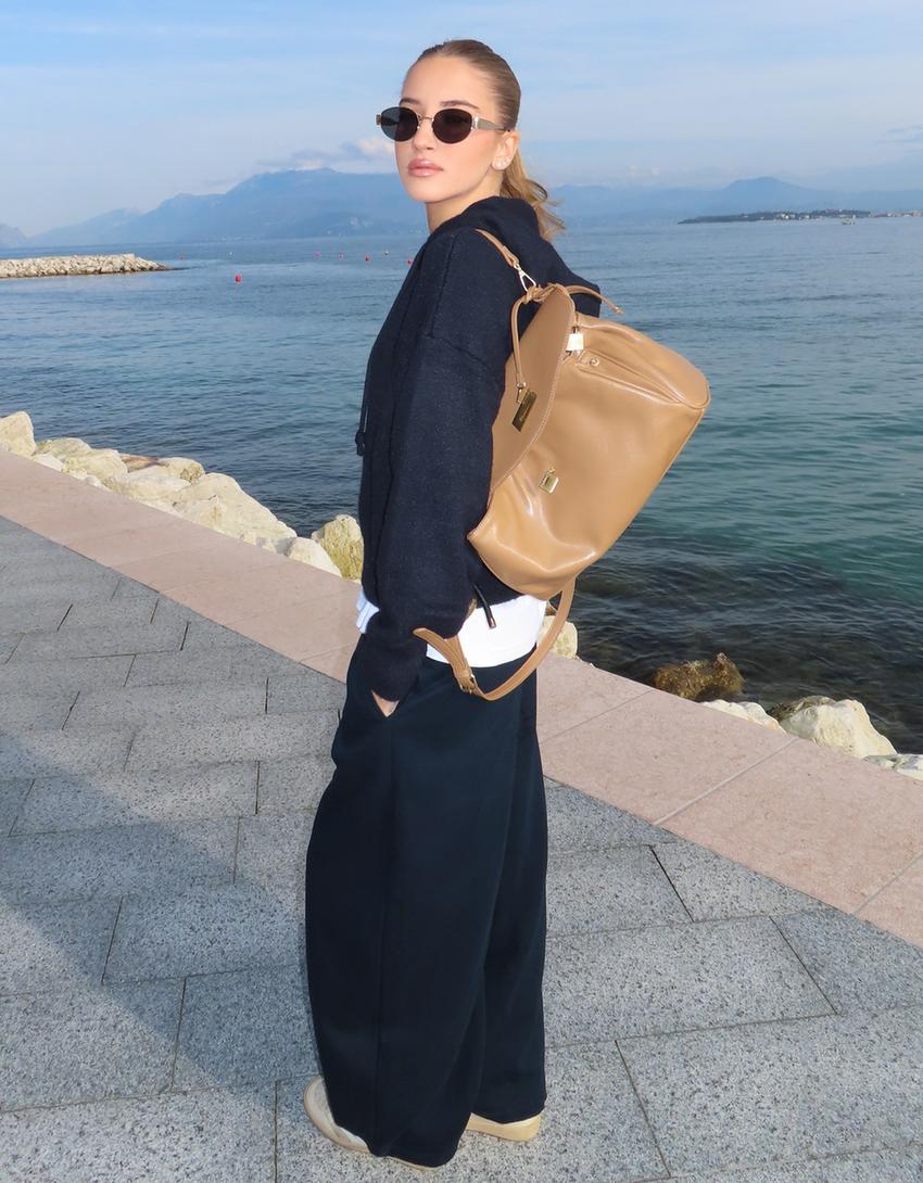 Plush barrel trousers with stoppers-Navy