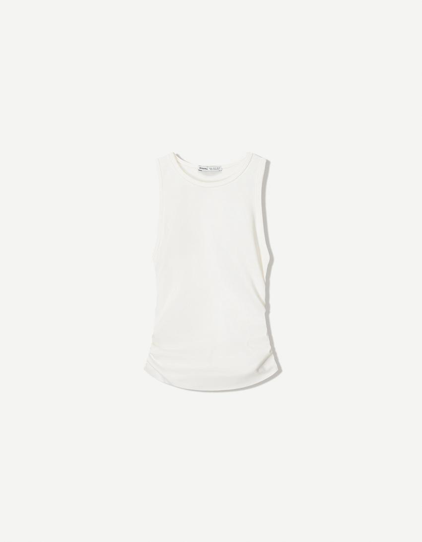 Gathered strappy T-shirt-Off white-1