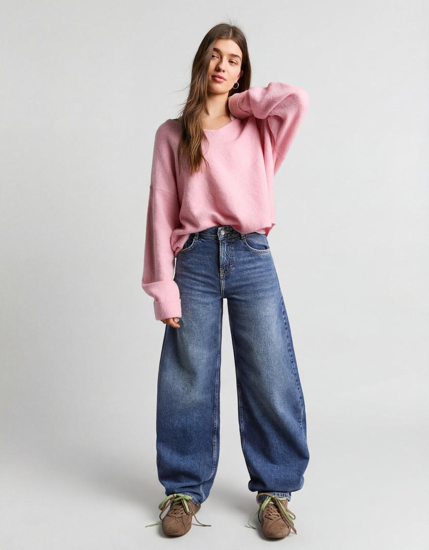High-waist barrel-leg jeans-Blue