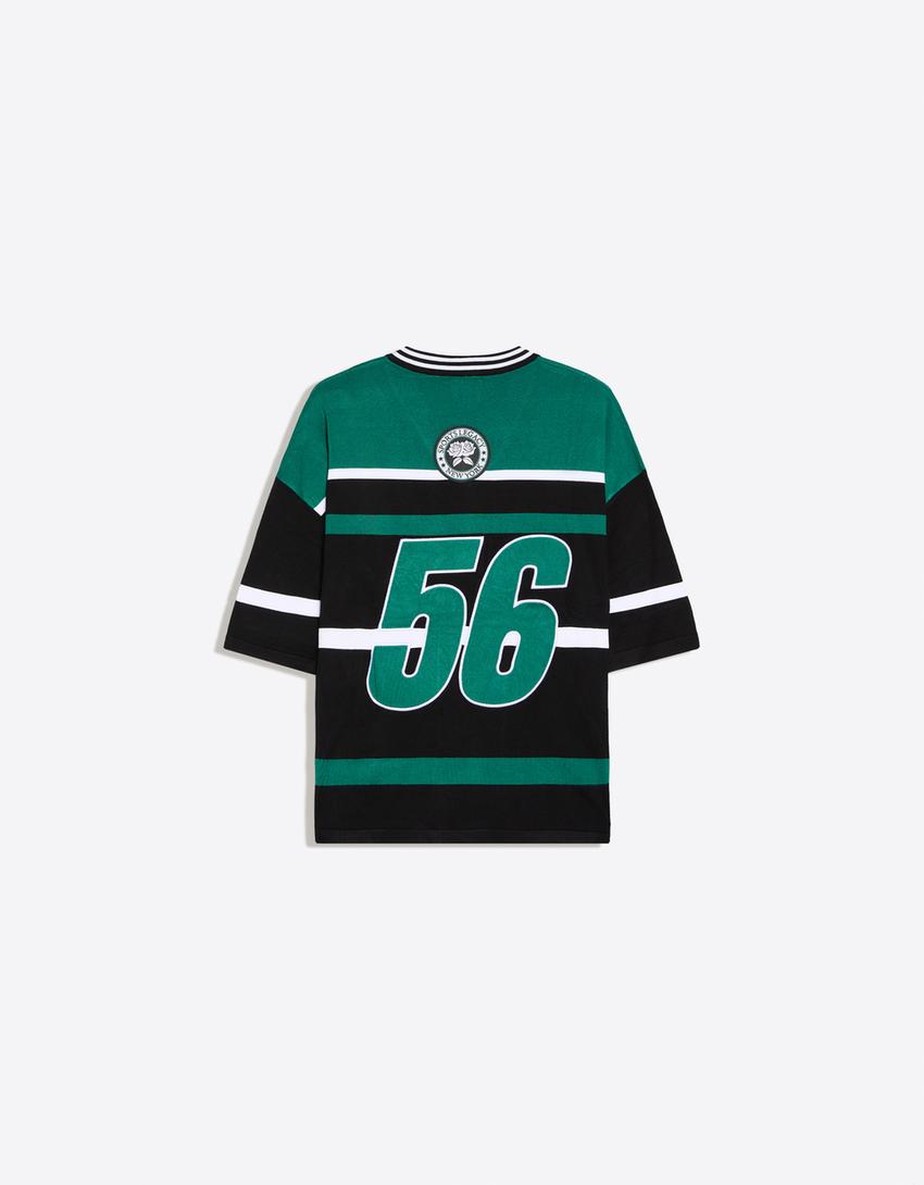 V-neck patch T-shirt-Green