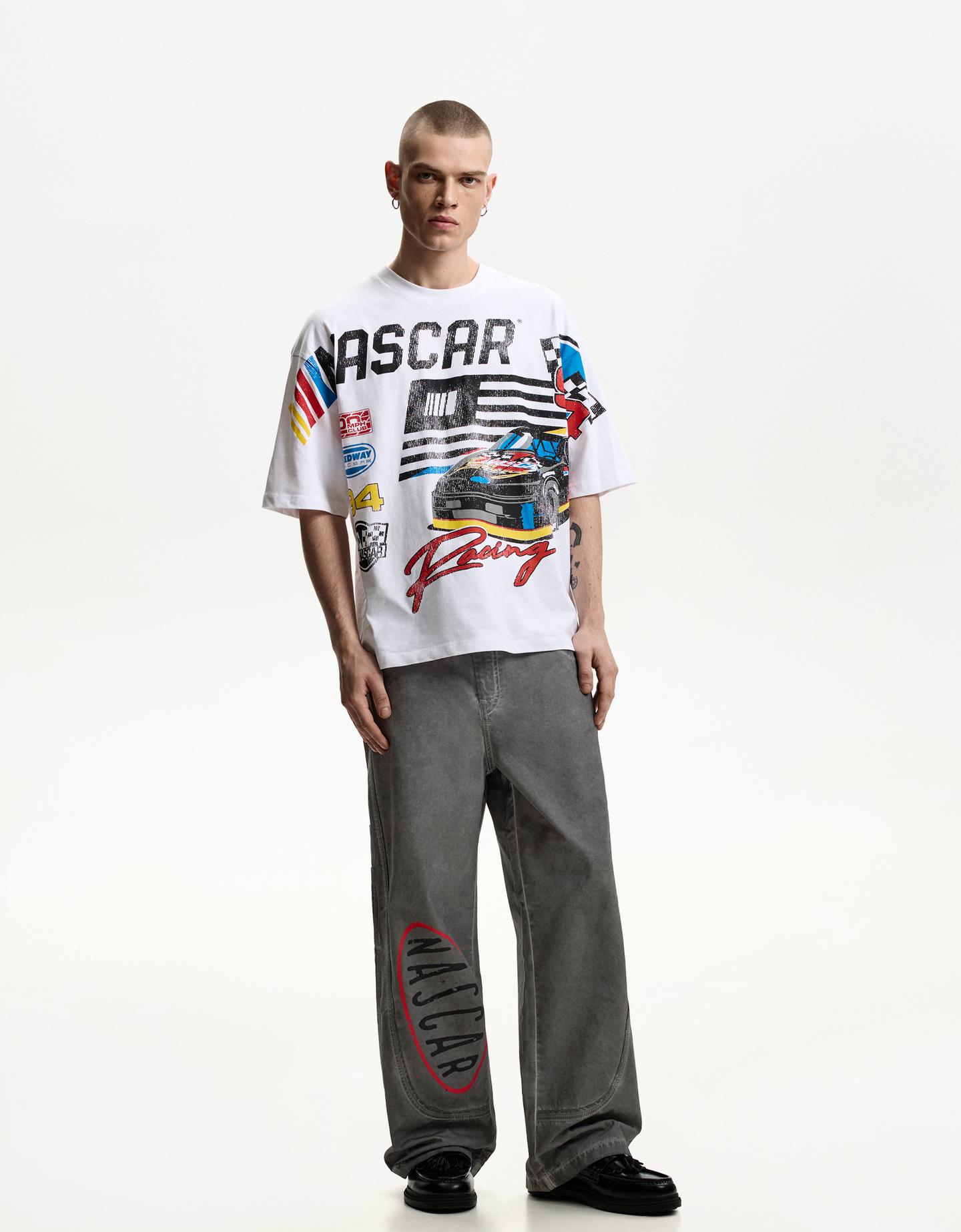 Bershka Pantaloni Nascar Baggy Uomo 46 (Eu 40) Grigio