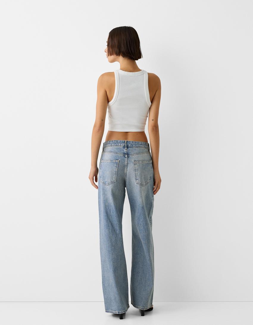 Baggy jeans with bows-Light blue