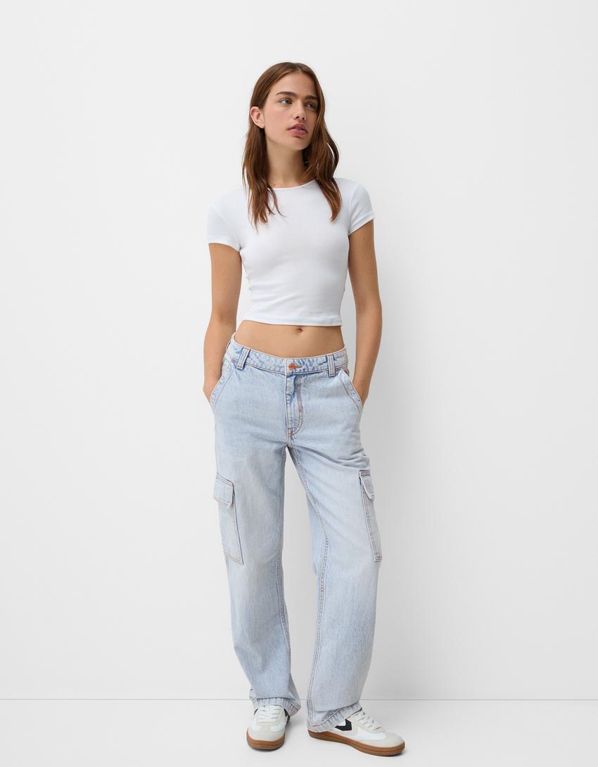 Cargo Pants Pantalones Blancos Mujer Bershka Mezclilla Pantalones
