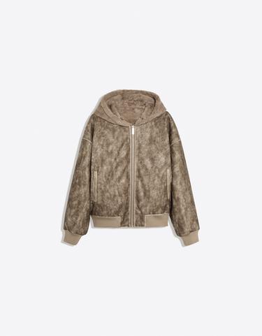 Reversible hood faux fur jacket — Brown 6