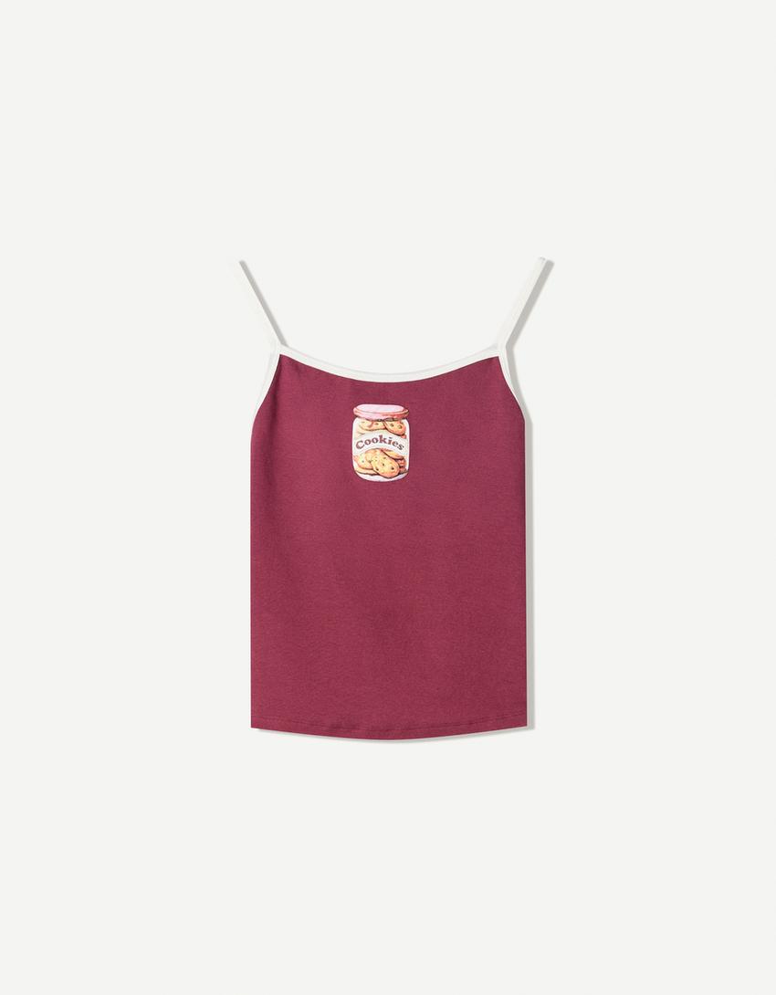 Contrast printed strappy top-Burgundy-4