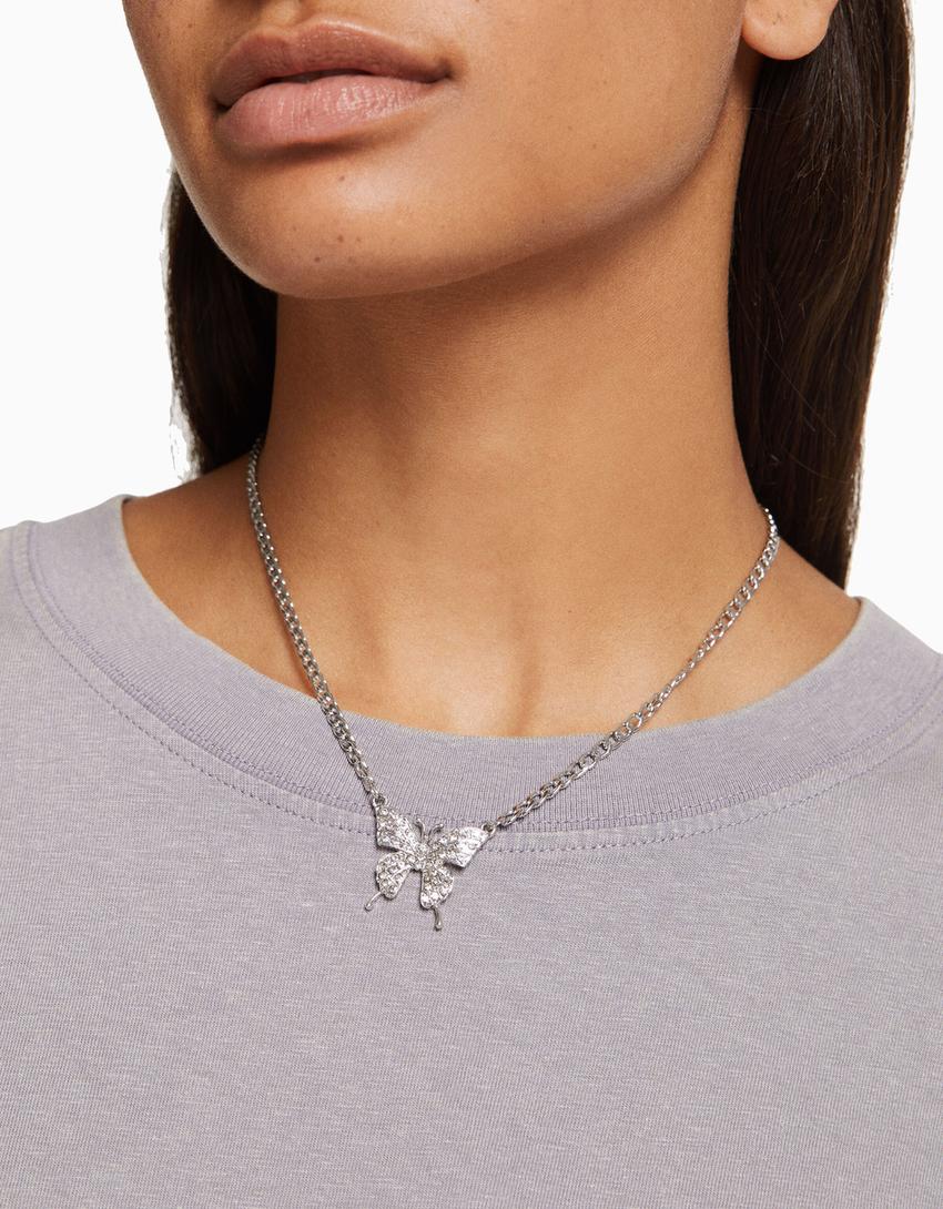 3-pack of chain rhinestone butterfly necklaces-Silver