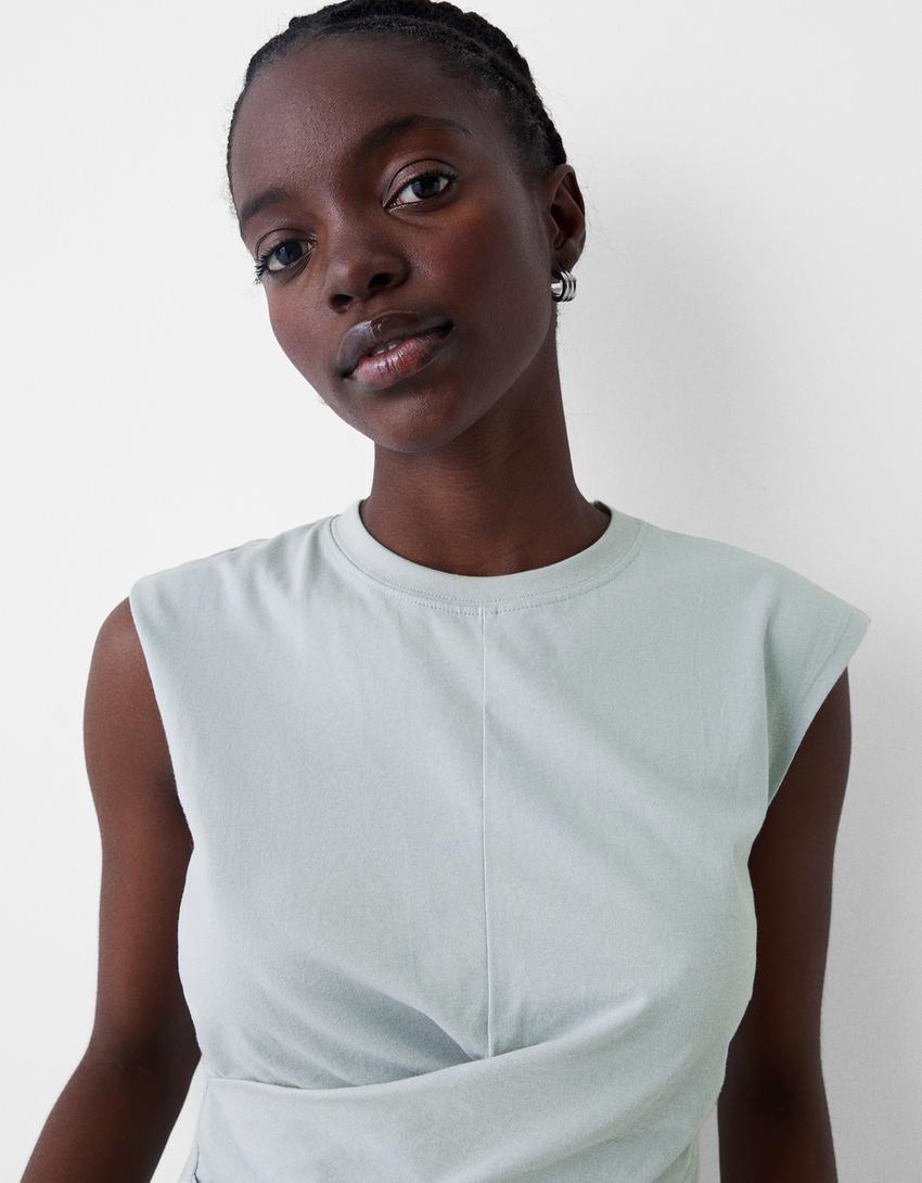 Sleeveless T-shirt with crossover front-Light blue-5