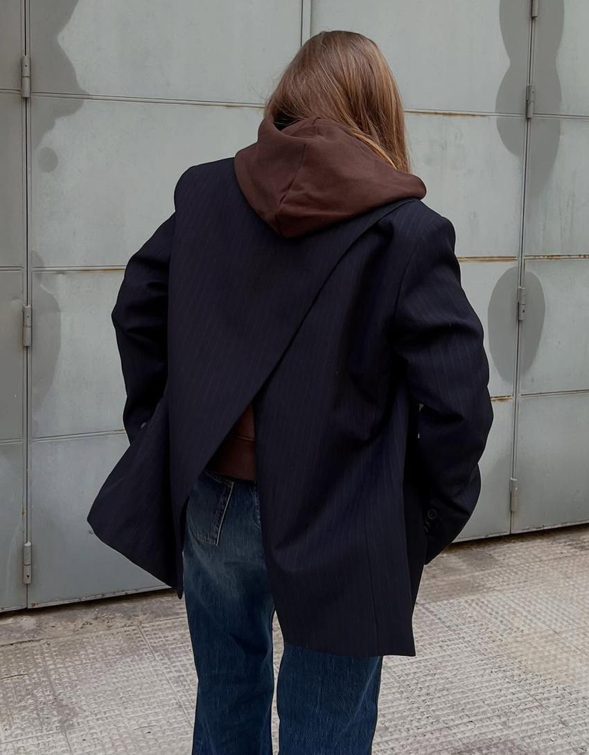 Çizgili kruvaze blazer-Denizci mavisi