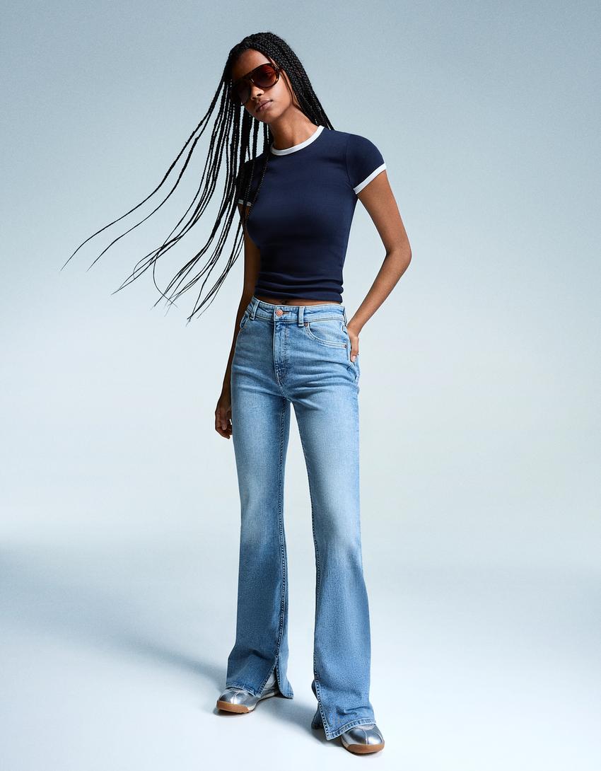 Schlagjeans mit Schlitz-Ausgewaschenes Blau-2