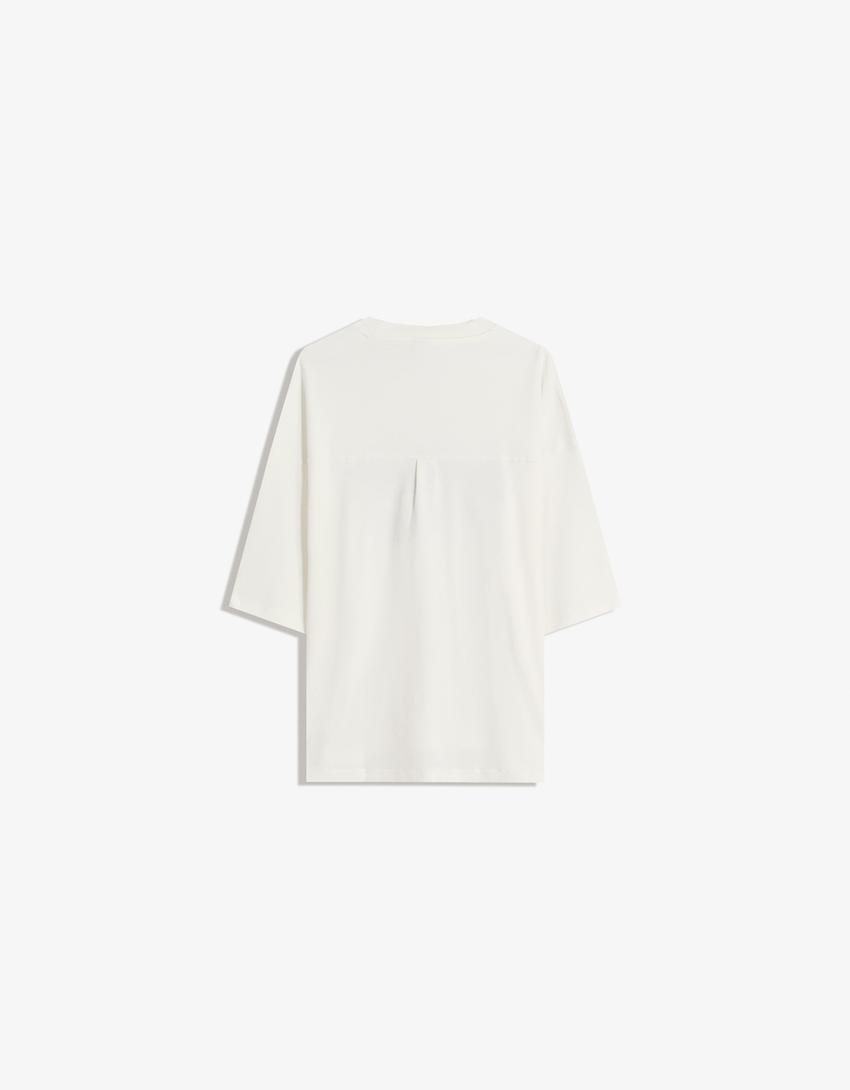 Camiseta manga corta boxy bordado-Blanco roto-5