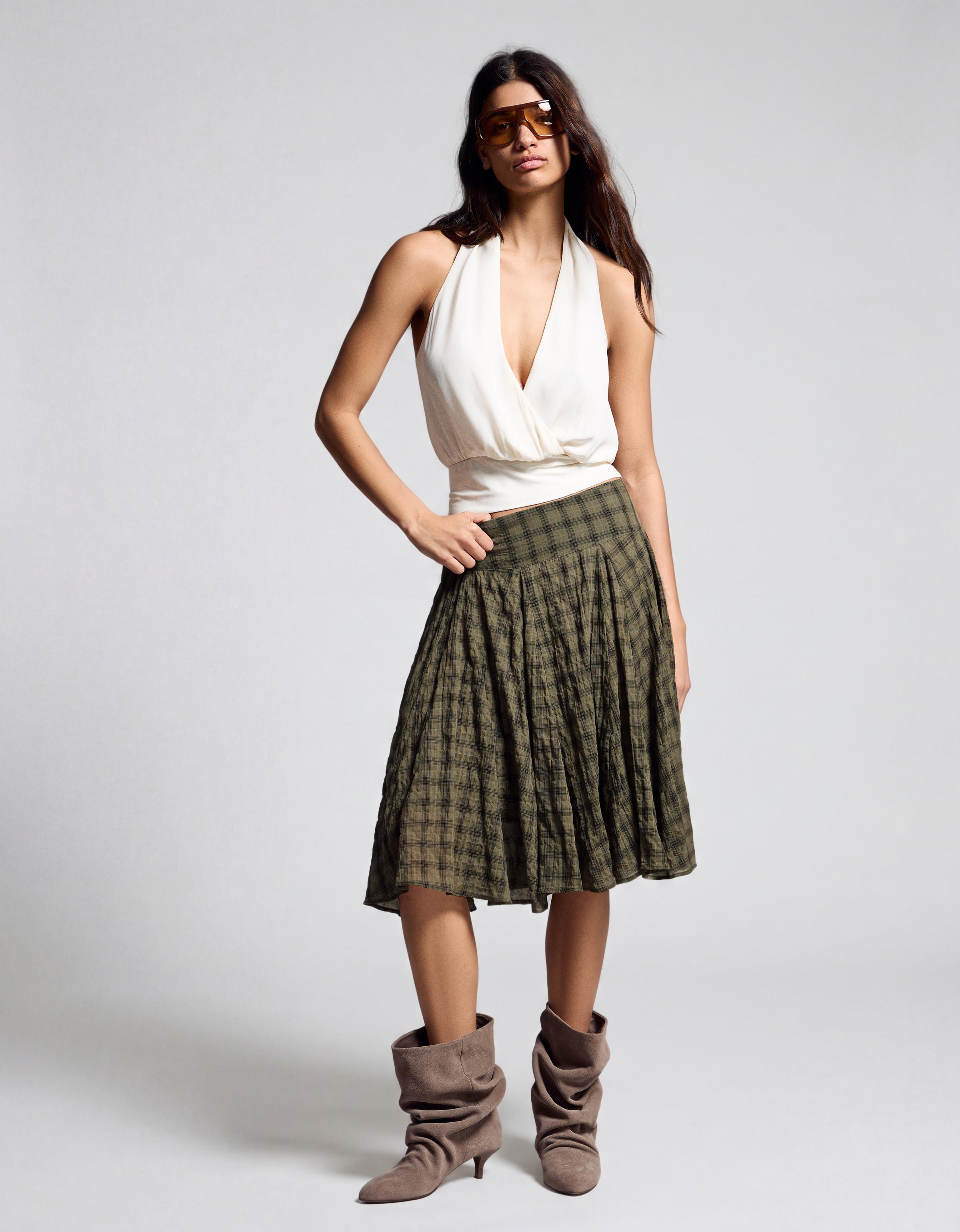 Ekose hacimli midi etek - Görsel 22