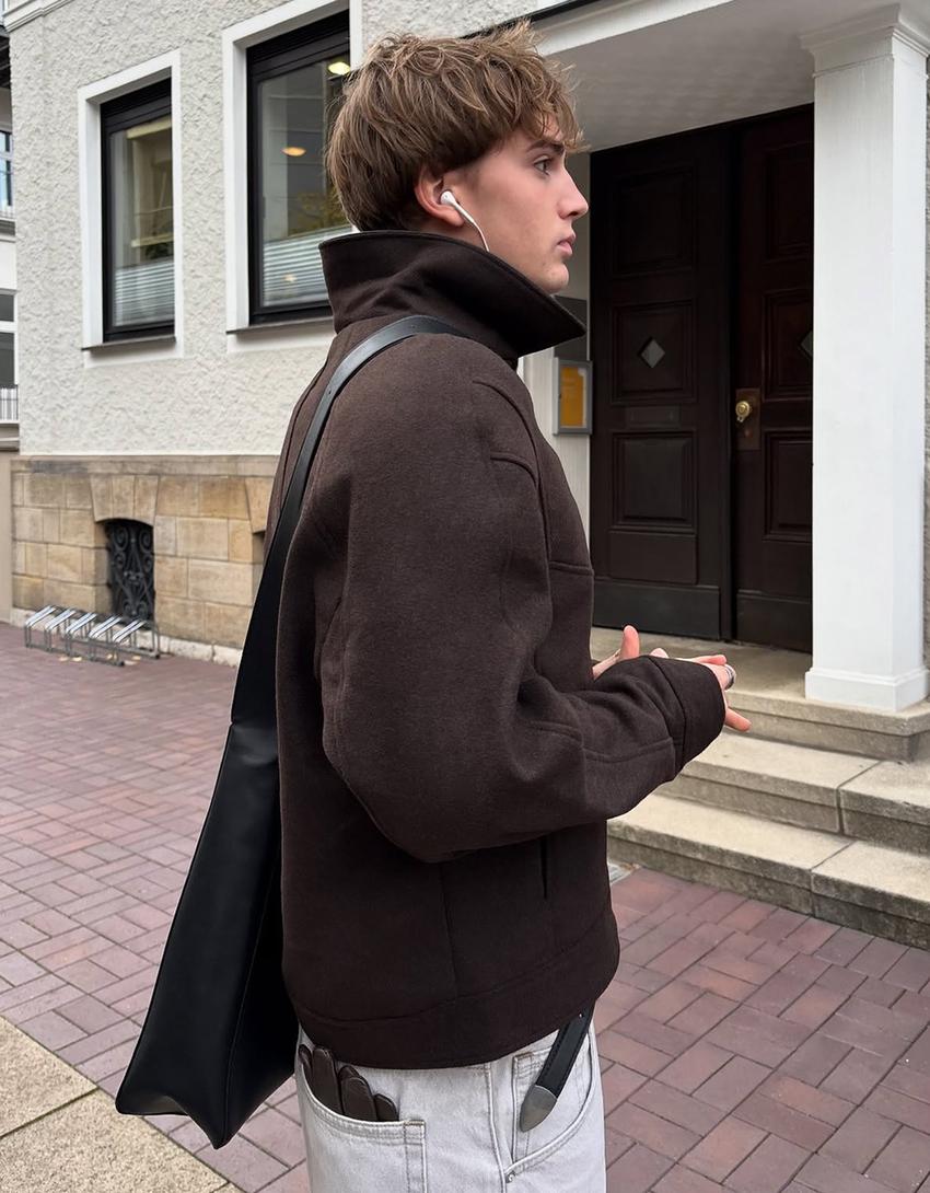 Veste en drap col contrastant-Marron