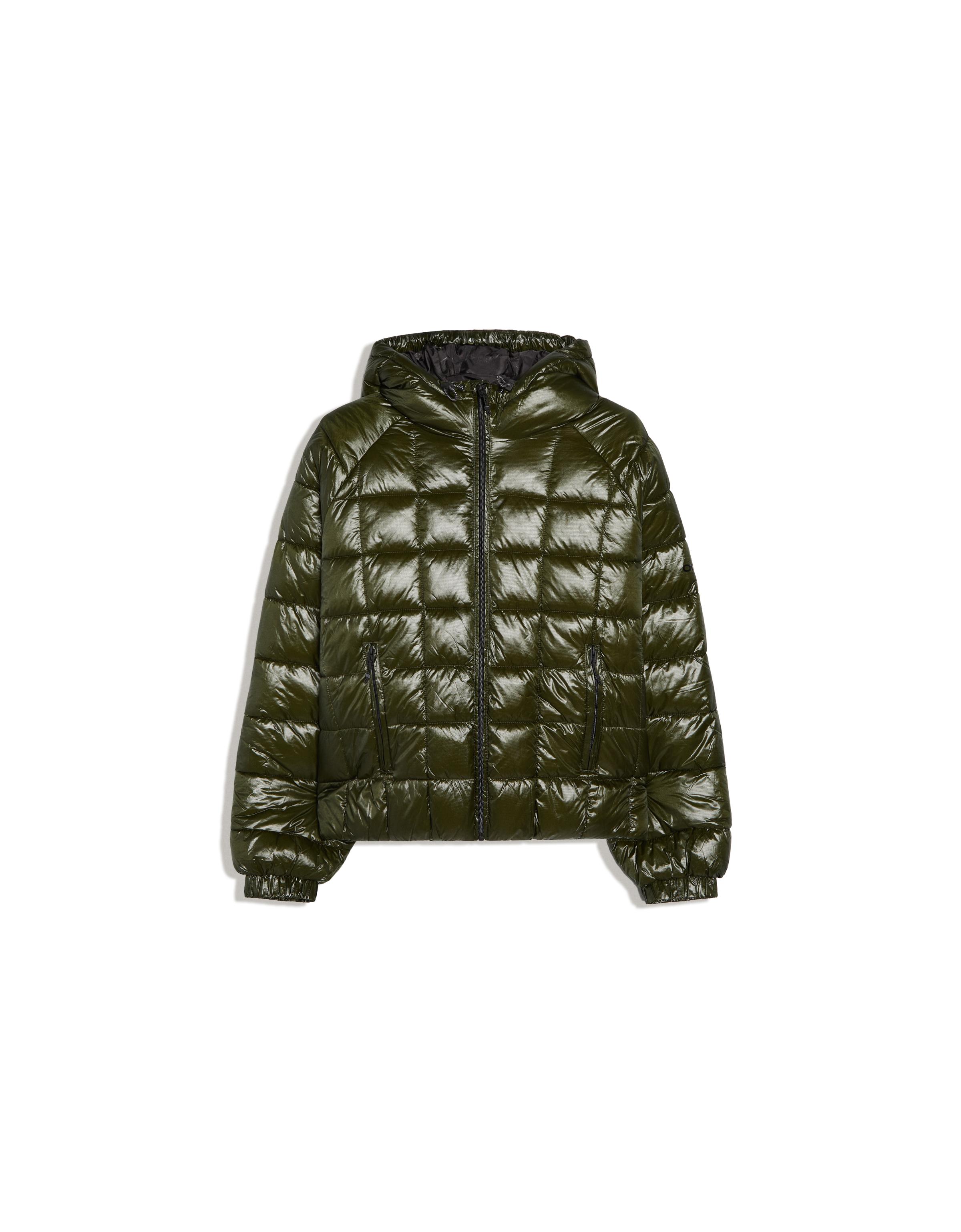 Hooded grid puffer jacket — Khaki