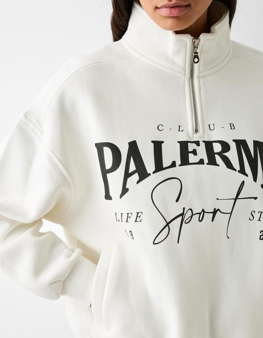 سويت شيرت بطبعة وسحاب-أبيض مطفي-5