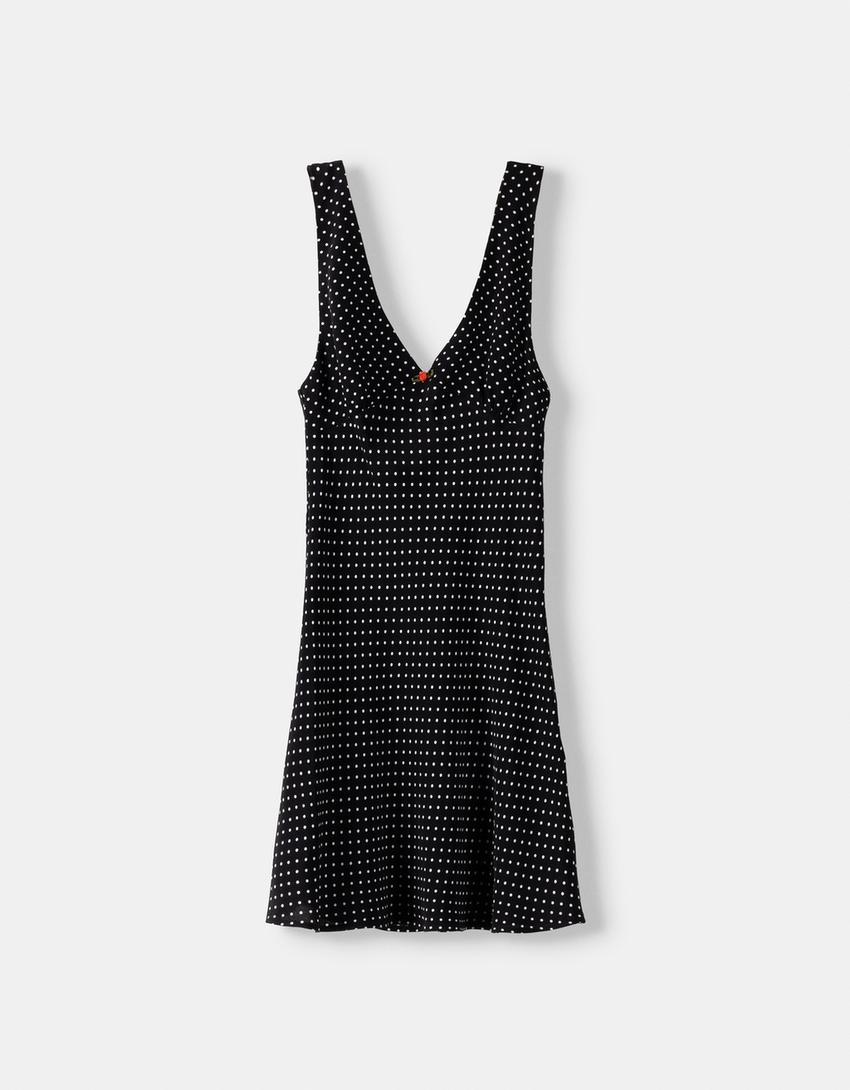 Minivestido bolinhas pormenor flor-Preto-5