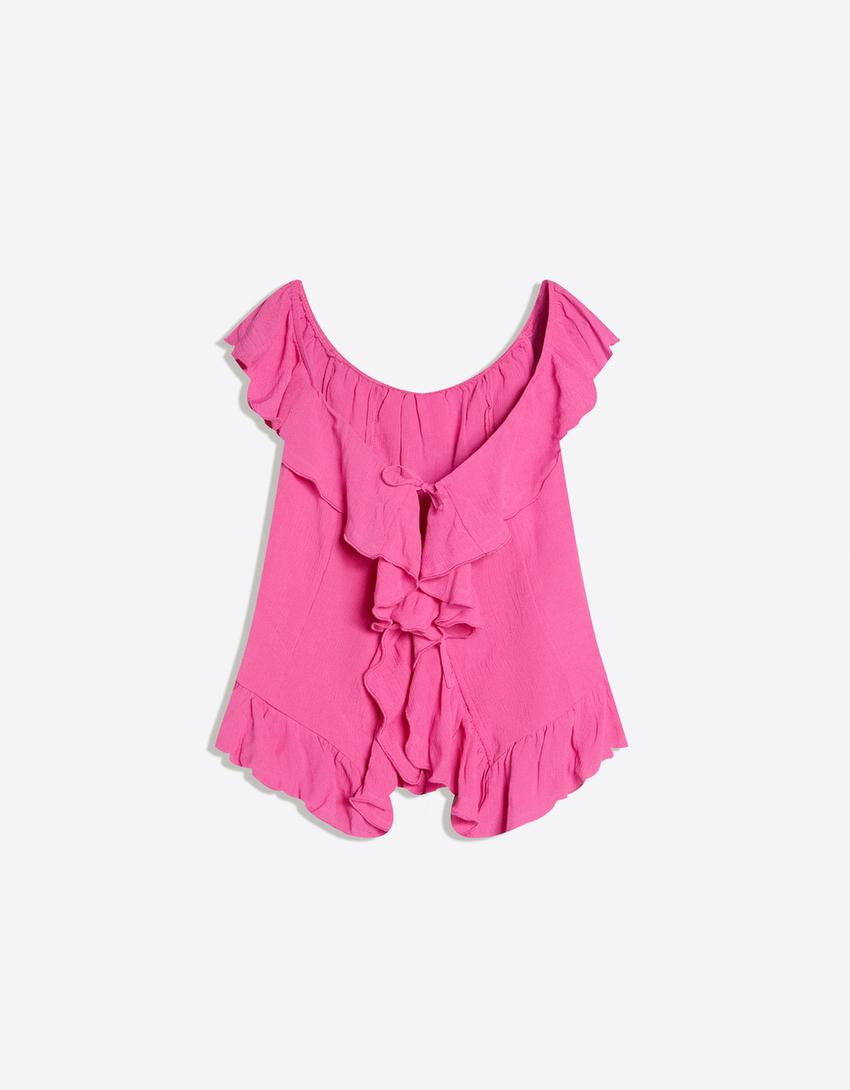 Bardot ruffled top-Fuchsia