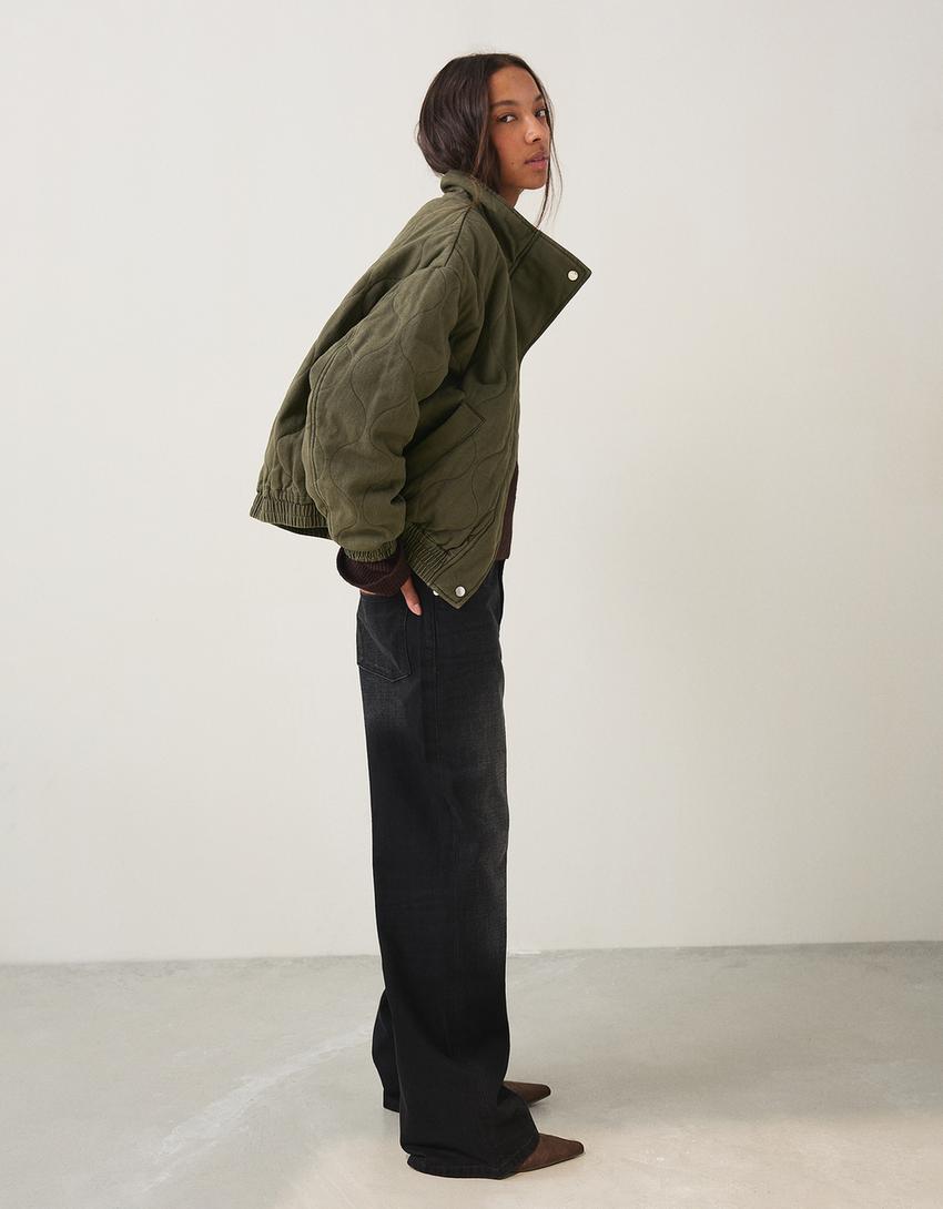 Cable-knit embroidered jacket-Khaki