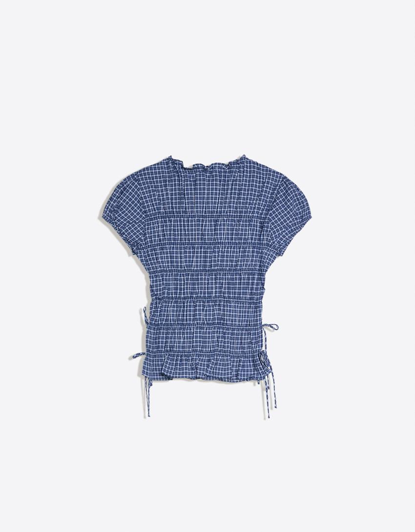 Kısa kollu bağcıklı gömlek-Koyu mavi