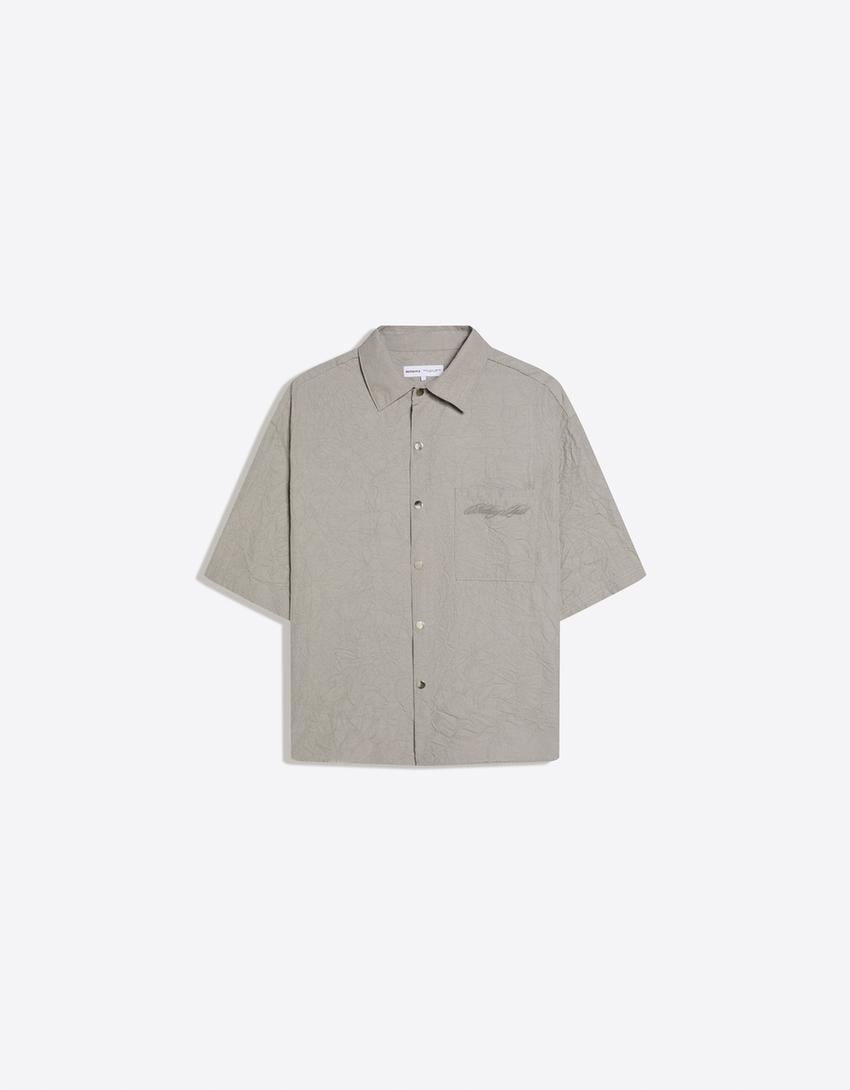 Wrinkle effect short sleeve shirt-Grey