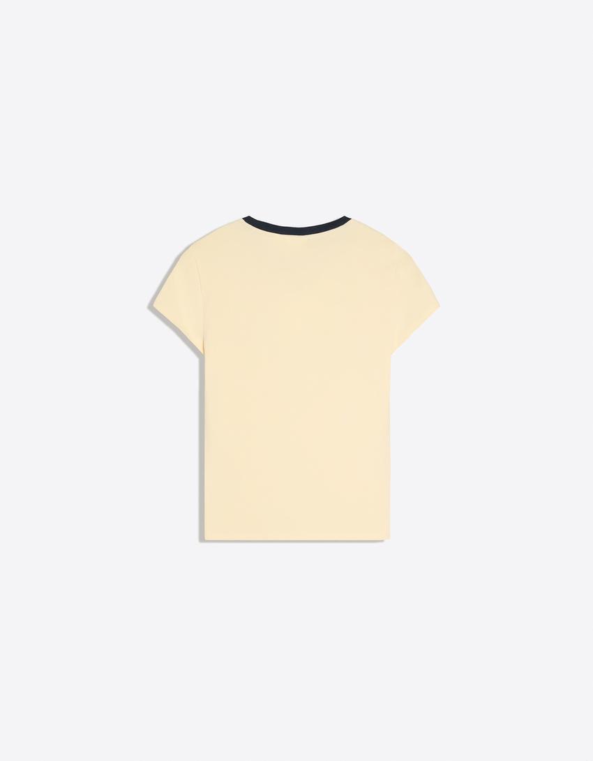 Short sleeve regular print T-shirt-Beige